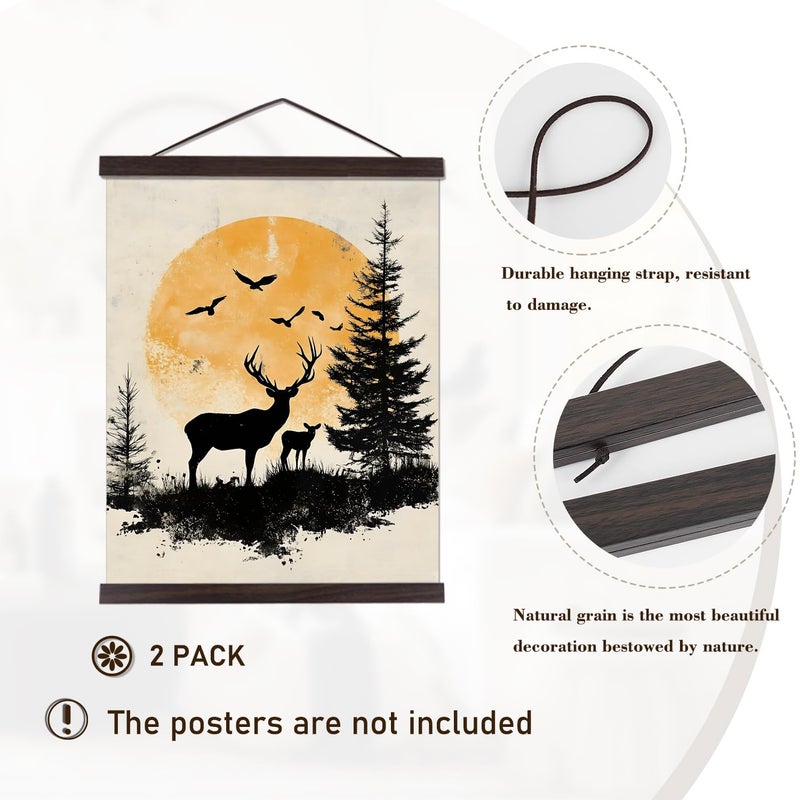 Artmag 2 Pack Magnetic Poster Hanger Frame, 24x36 24x32 24x18 Light Wood Wooden Magnet Canvas Artwork Print Dowel Poster Hangers Frames Hanging Kit (Walnut, 24", 2 Packs) - Image 2